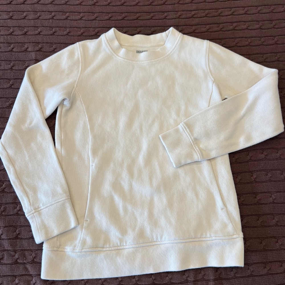 Duluth Trading Co Womens XS Cream Ribbed 100% Cotton Crewneck Sweatshirt Pockets